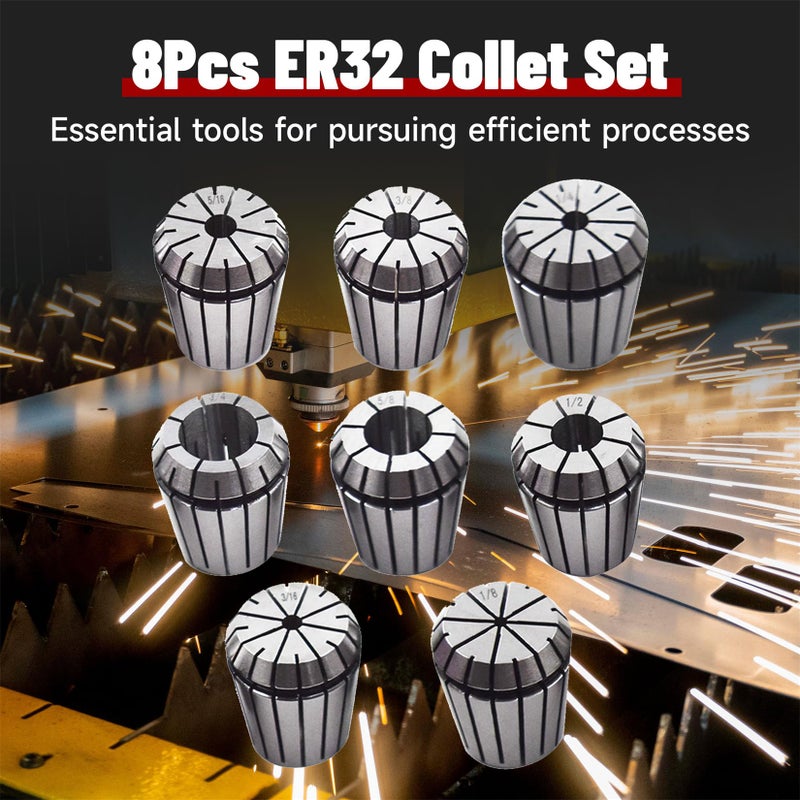 findmall 8Pcs ER32 Collet Common Size 1/8", 3/16", 1/4", 5/16", 3/8", 1/2", 5/8", 3/4" Fit for CNC Engraving Machine - Image 2